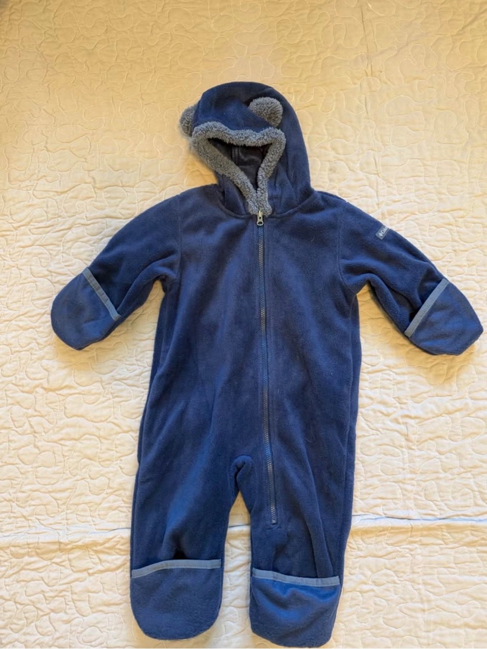 Columbia Navy Blue Fleece Hooded Baby One-Piece